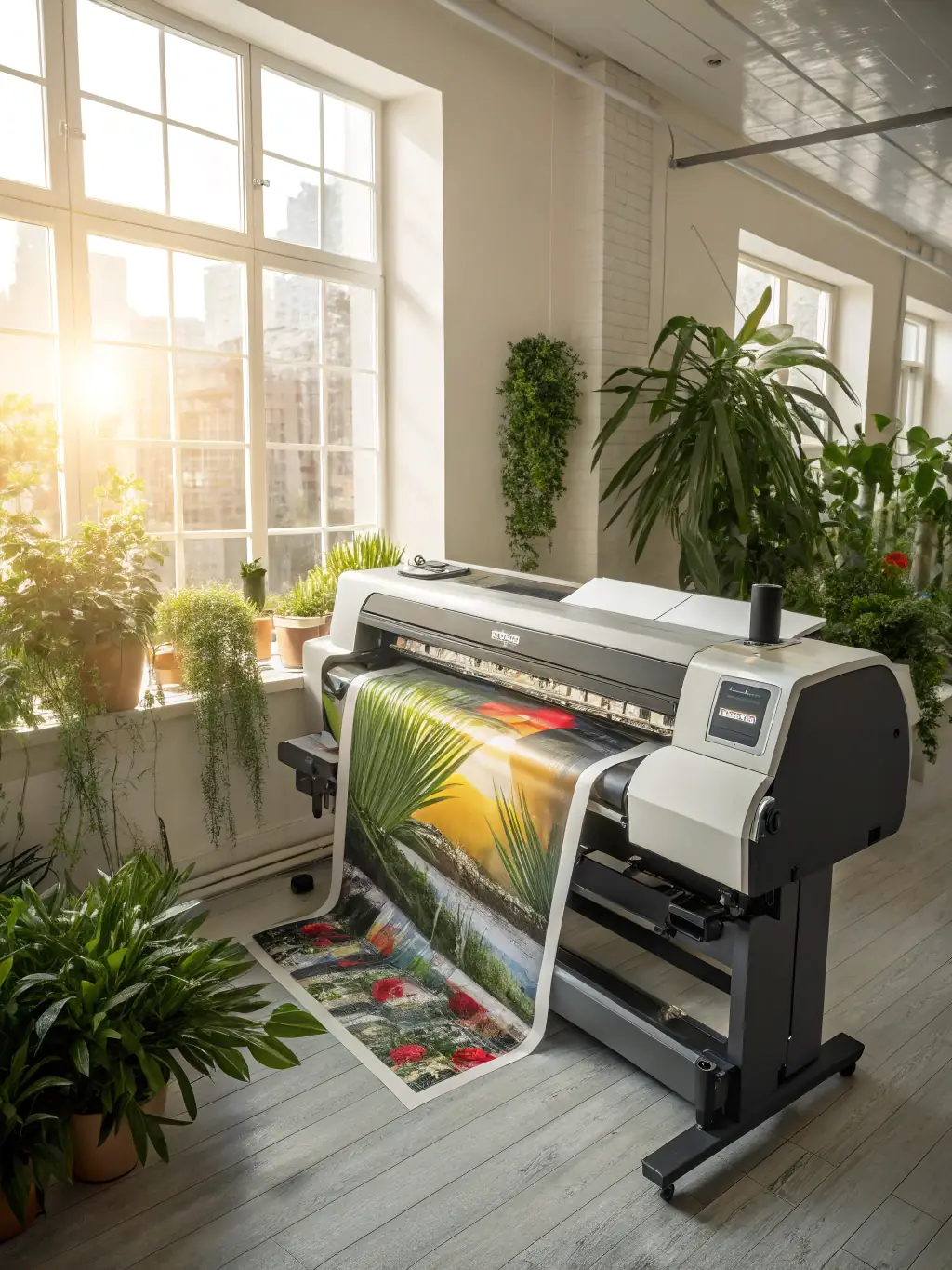 A visual representation of a printer using recycled paper, highlighting the commitment to sustainable materials and responsible printing practices.
