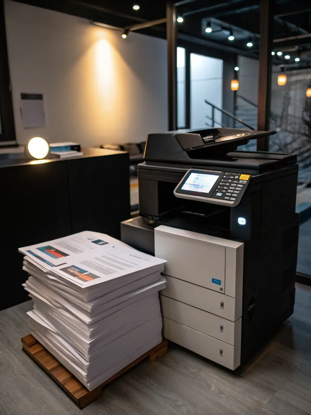 A close-up shot of a Canon PIXMA printer printing a document, showcasing its energy-saving mode and reduced power consumption during operation.